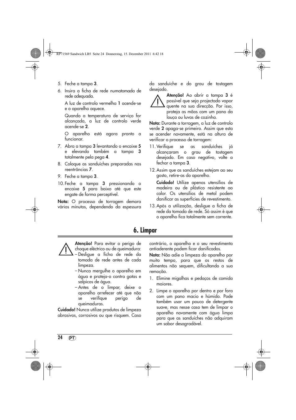 Limpar | Silvercrest SSWMD 750 A1 User Manual | Page 26 / 46