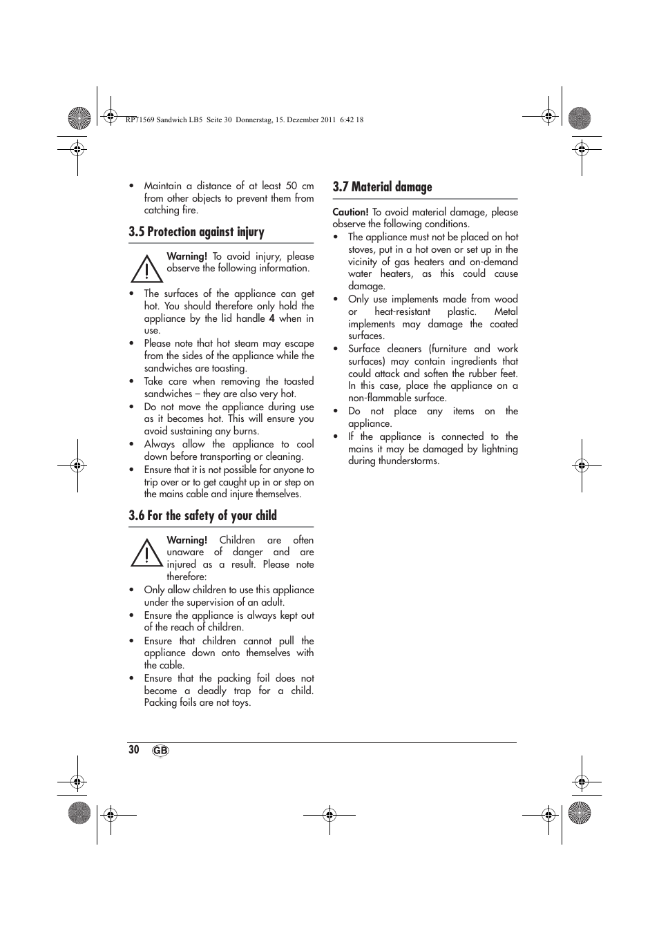 5 protection against injury, 6 for the safety of your child, 7 material damage | Silvercrest SSWMD 750 A1 User Manual | Page 32 / 46