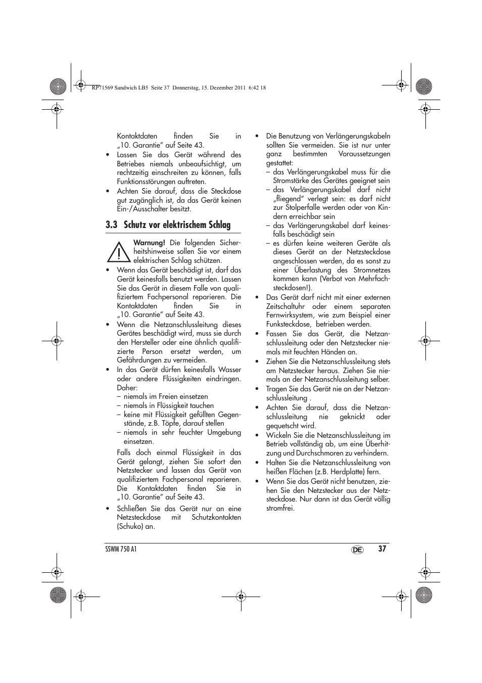 3 schutz vor elektrischem schlag | Silvercrest SSWMD 750 A1 User Manual | Page 39 / 46