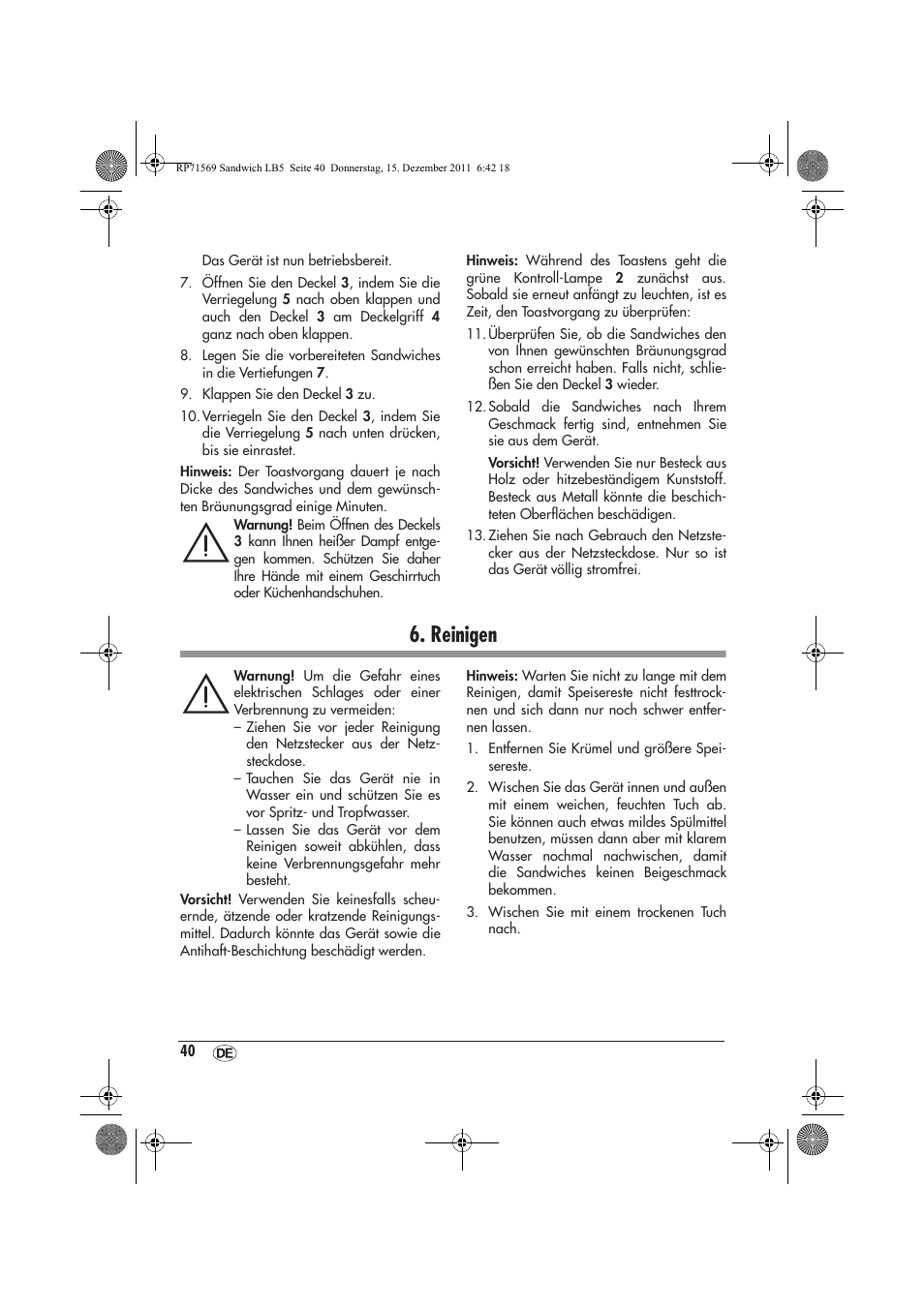 Reinigen | Silvercrest SSWMD 750 A1 User Manual | Page 42 / 46