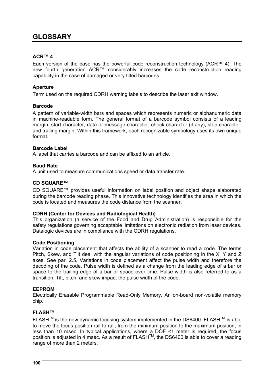 Glossary | Datalogic Scanning DS6400 User Manual | Page 116 / 122