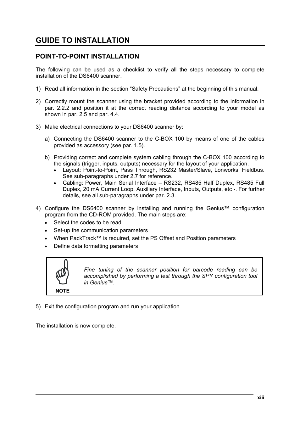 Guide to installation, Point-to-point installation | Datalogic Scanning DS6400 User Manual | Page 13 / 122