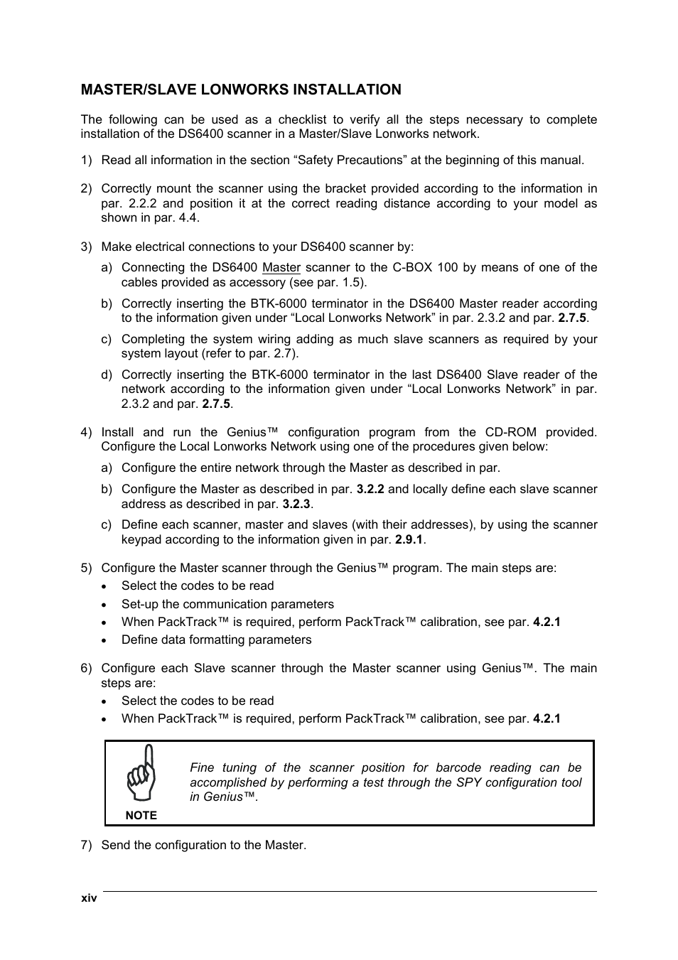 Master/slave lonworks installation | Datalogic Scanning DS6400 User Manual | Page 14 / 122