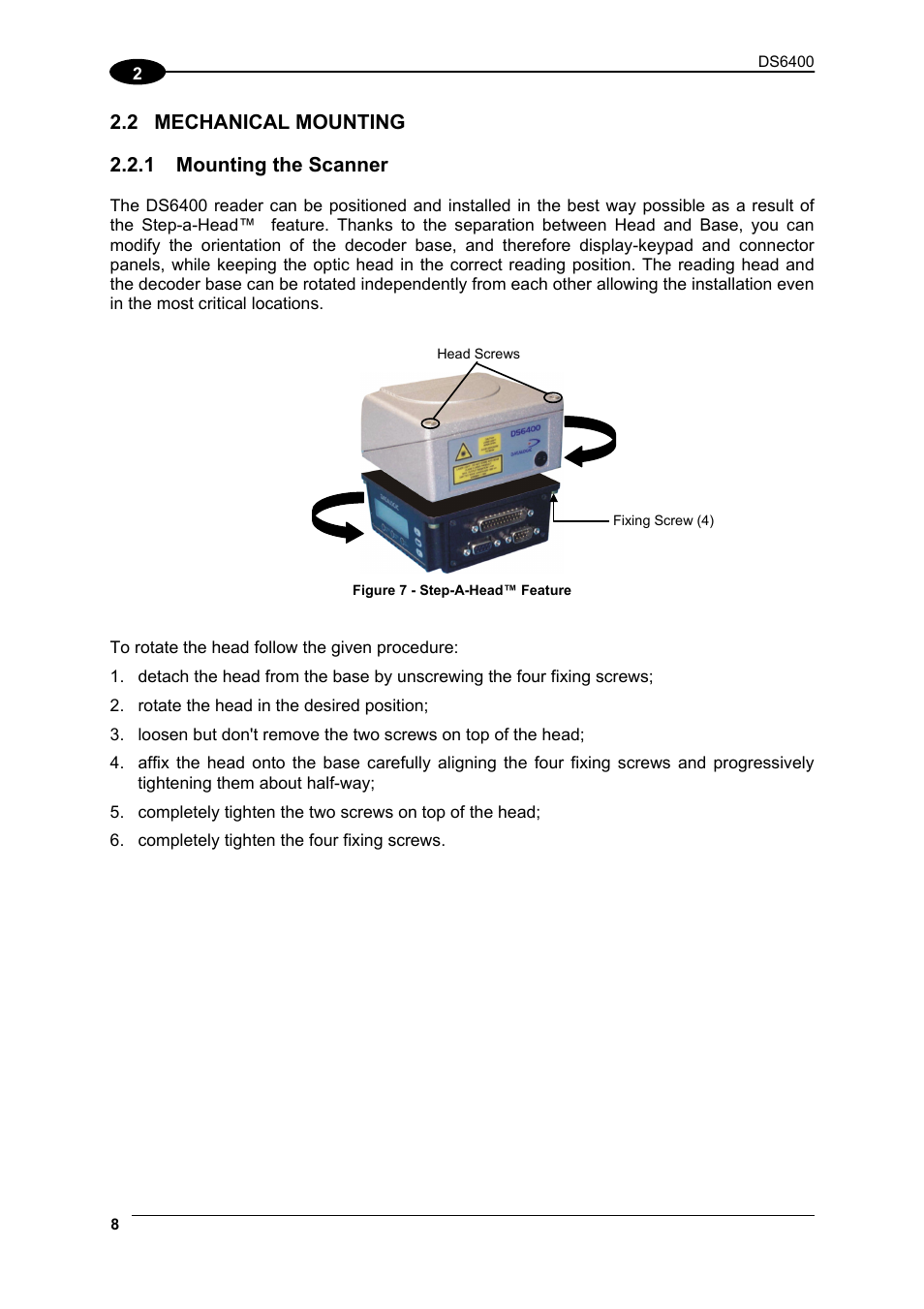 Mechanical mounting, Mounting the scanner | Datalogic Scanning DS6400 User Manual | Page 24 / 122