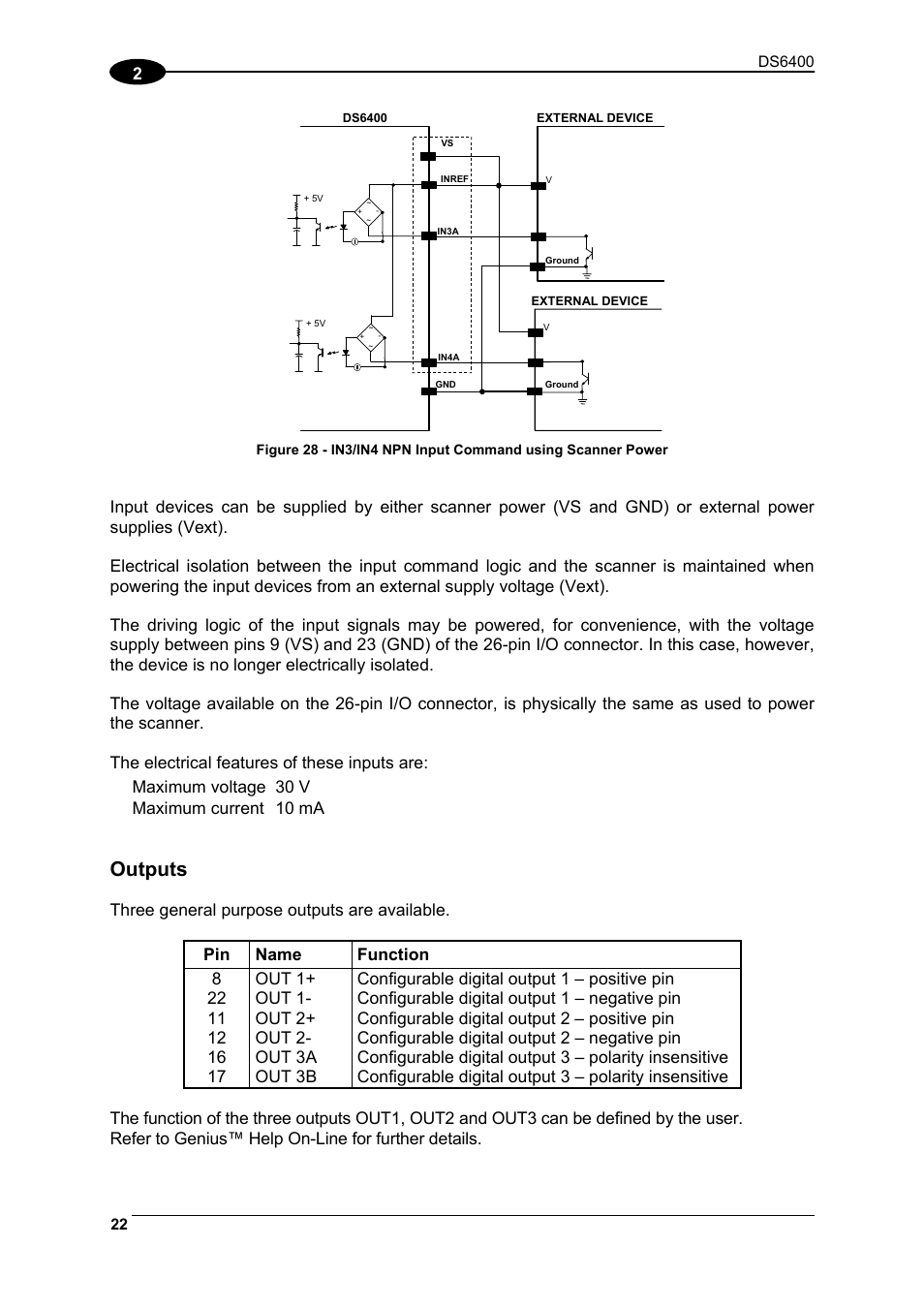 Outputs | Datalogic Scanning DS6400 User Manual | Page 38 / 122