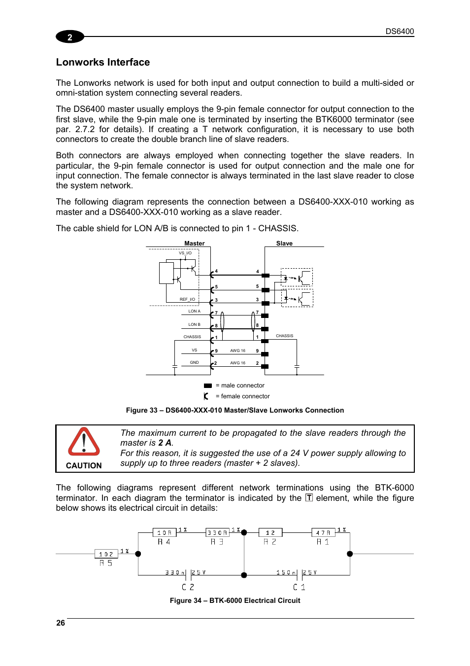 Lonworks interface, Ds6400, Caution | Datalogic Scanning DS6400 User Manual | Page 42 / 122