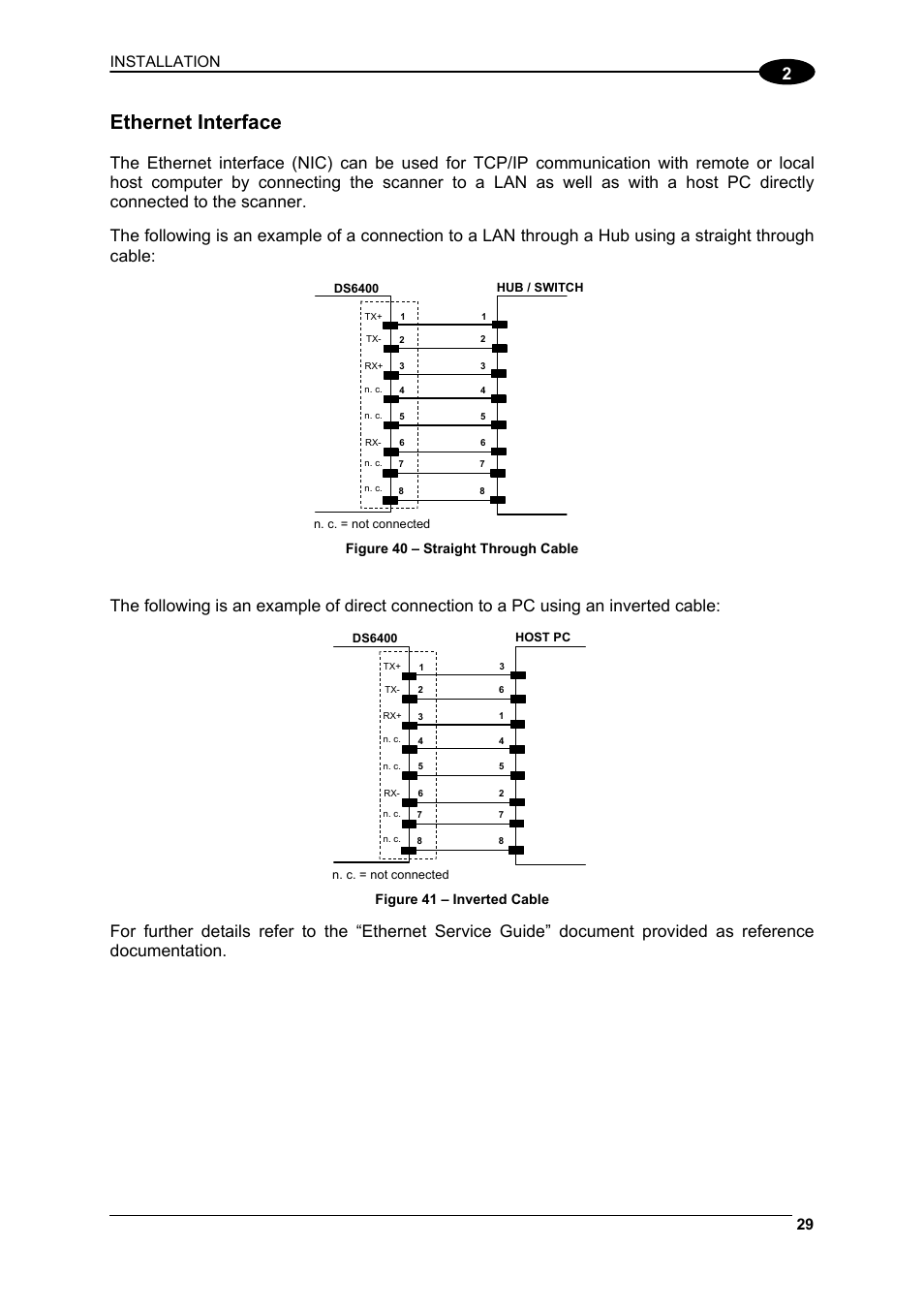 Ethernet interface, Installation | Datalogic Scanning DS6400 User Manual | Page 45 / 122