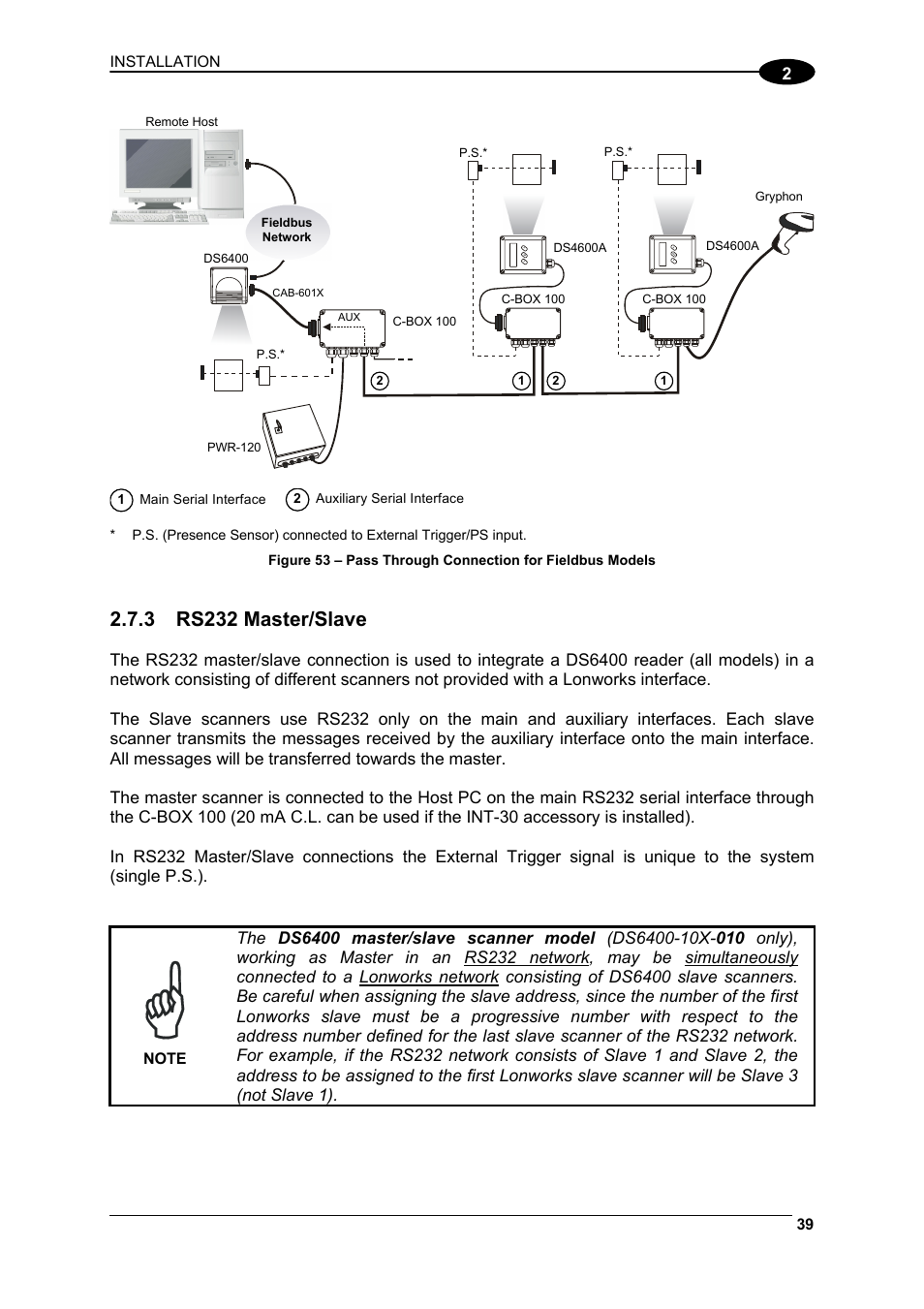 Rs232 master/slave, 3 rs232, Master/slave | Datalogic Scanning DS6400 User Manual | Page 55 / 122