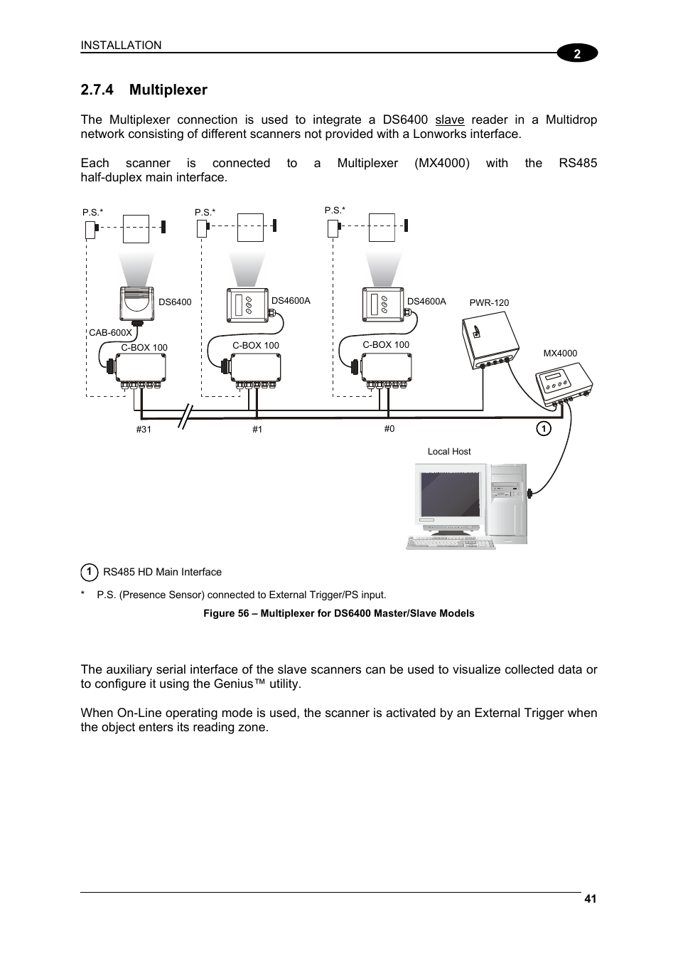 Multiplexer, 4 multiplexer, Installation | Datalogic Scanning DS6400 User Manual | Page 57 / 122