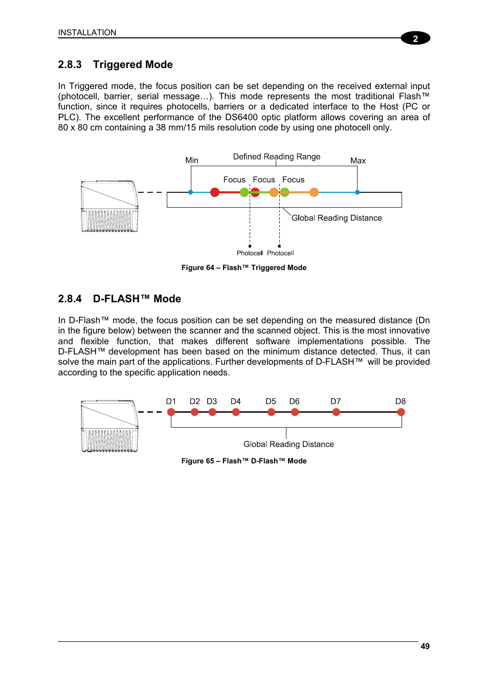 Triggered mode, D-flash™ mode | Datalogic Scanning DS6400 User Manual | Page 65 / 122