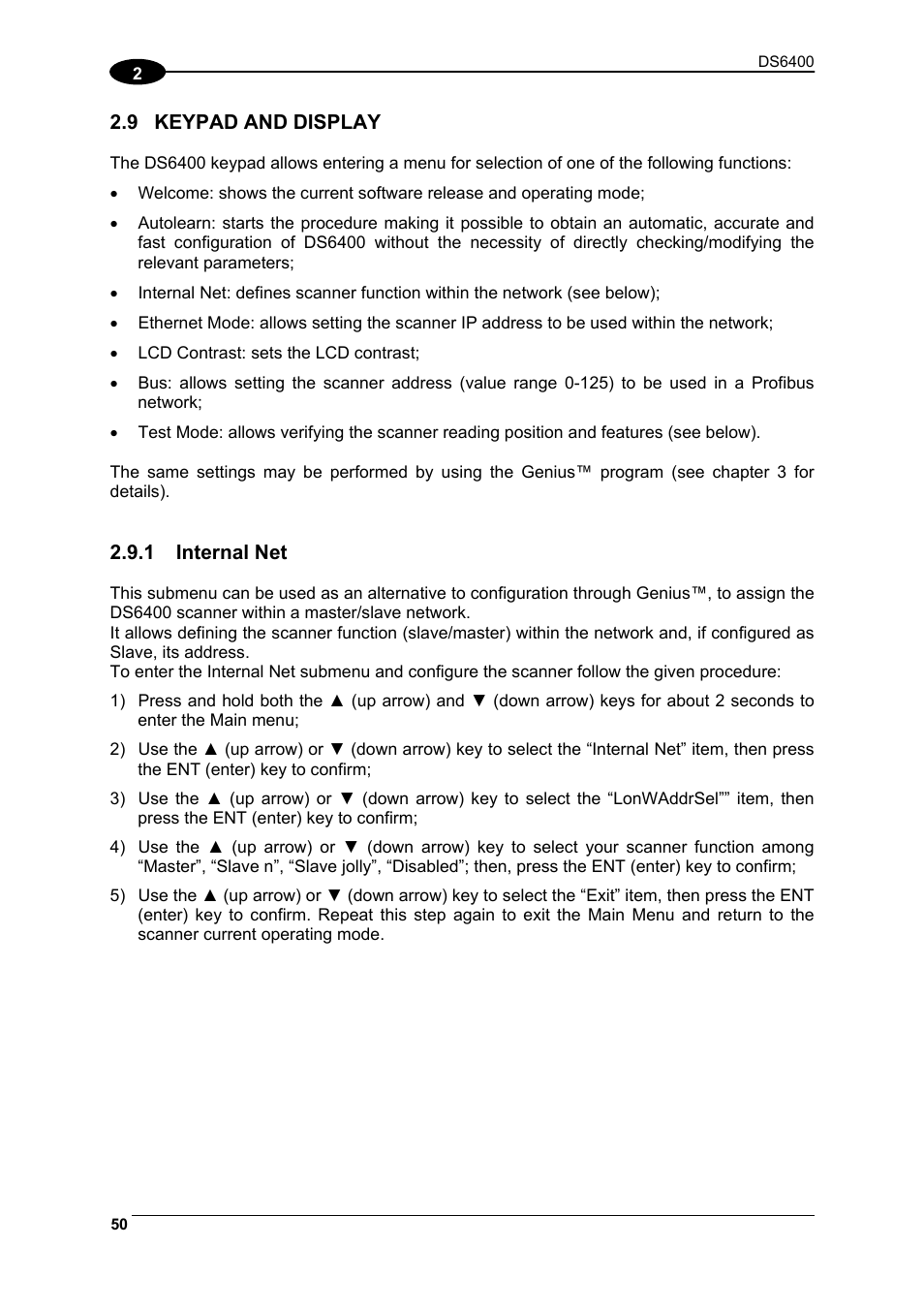 Keypad and display, Internal net, Information given in par. 2.9.1 | Datalogic Scanning DS6400 User Manual | Page 66 / 122