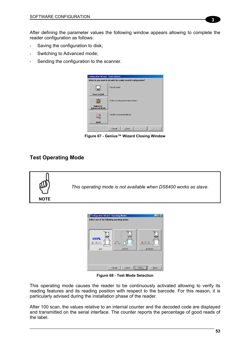 Test operating mode | Datalogic Scanning DS6400 User Manual | Page 69 / 122
