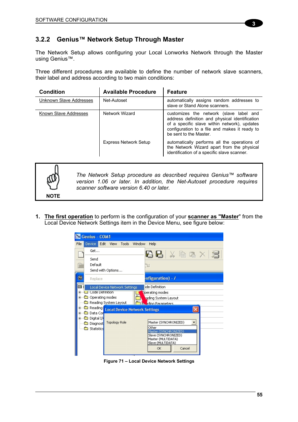 Genius™ network setup through master, 2 and locally d, 2 genius™ network setup through master | Datalogic Scanning DS6400 User Manual | Page 71 / 122
