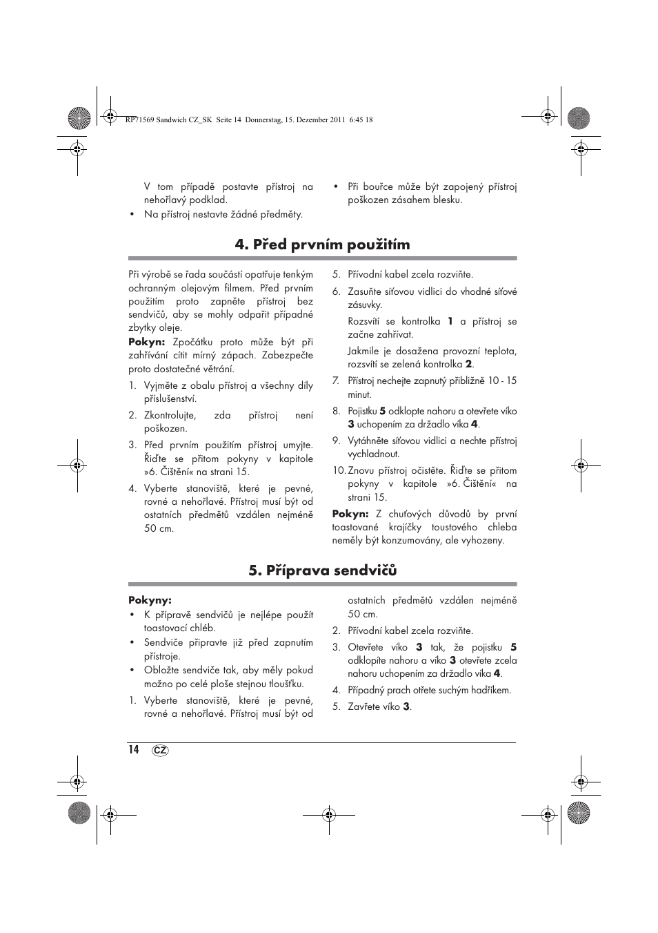 Před prvním použitím, Příprava sendvičů | Silvercrest SSWMD 750 A1 User Manual | Page 16 / 38