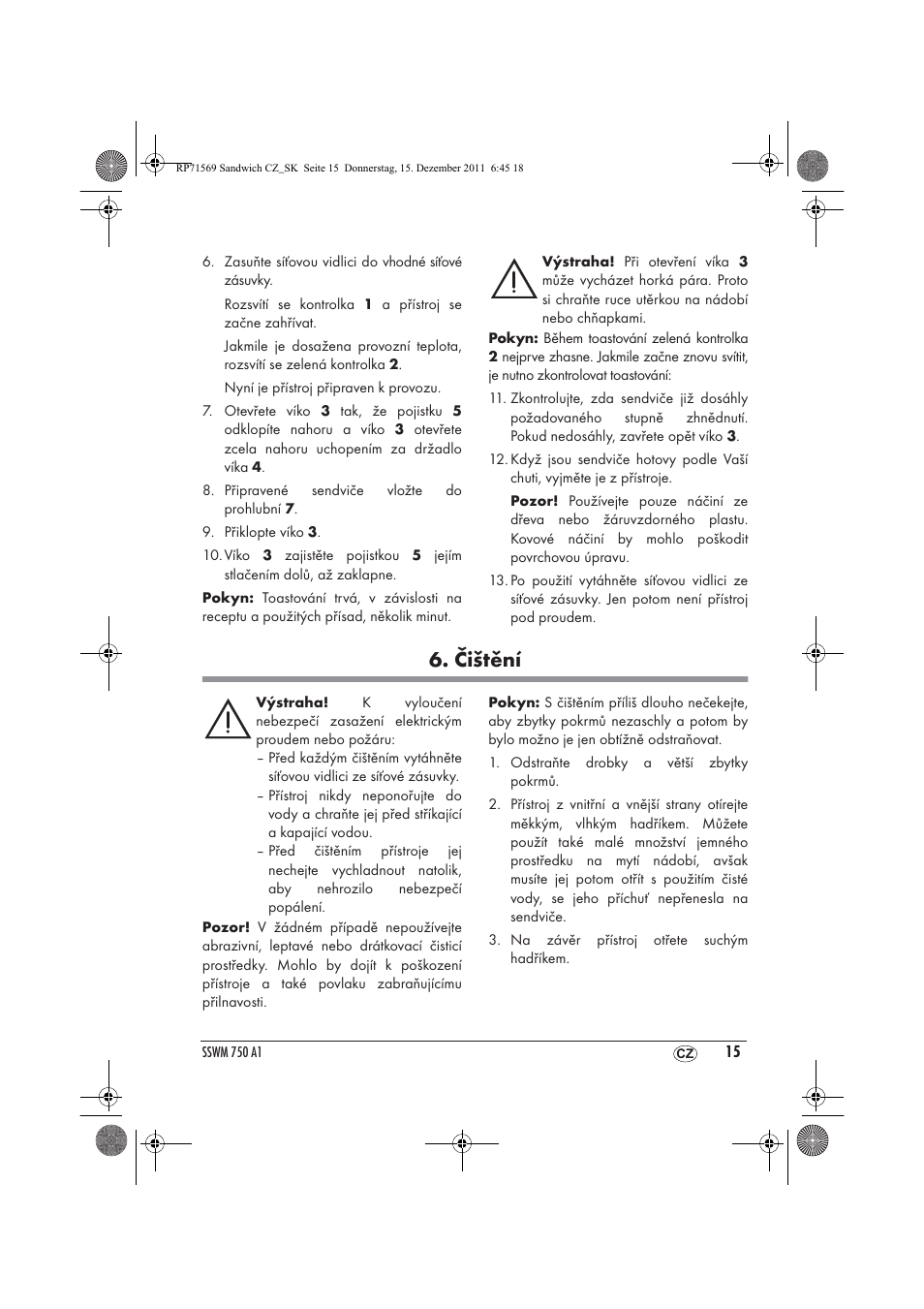 Čištění | Silvercrest SSWMD 750 A1 User Manual | Page 17 / 38