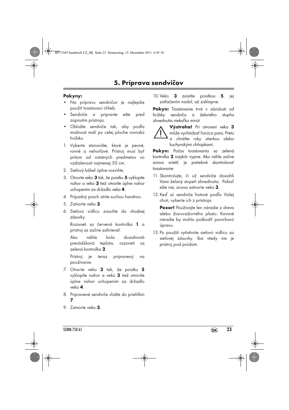Príprava sendvičov | Silvercrest SSWMD 750 A1 User Manual | Page 25 / 38