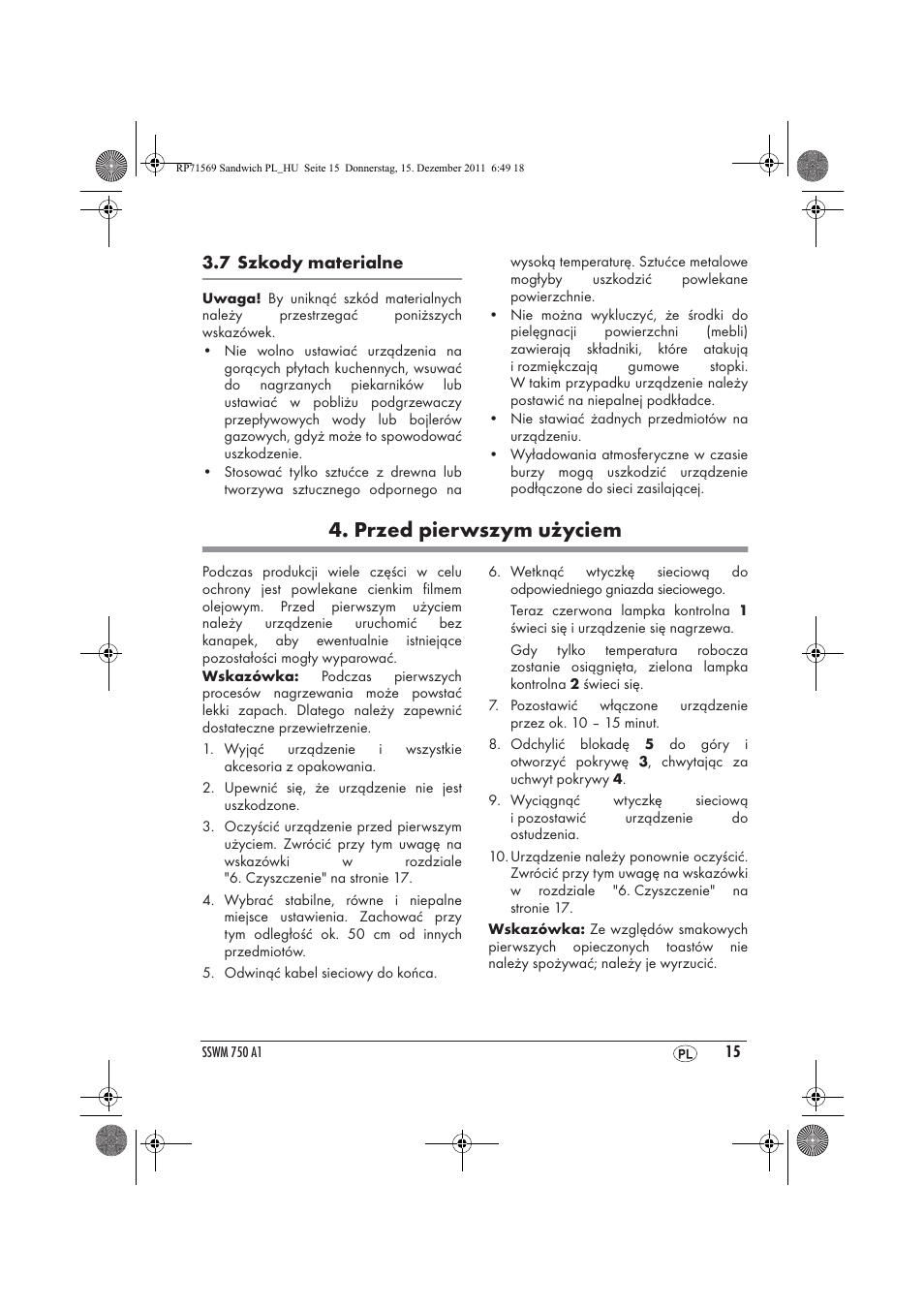 Przed pierwszym użyciem | Silvercrest SSWMD 750 A1 User Manual | Page 17 / 42