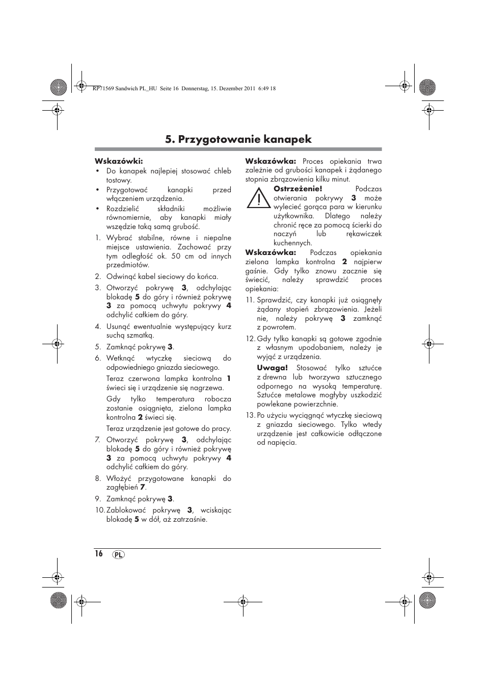 Przygotowanie kanapek | Silvercrest SSWMD 750 A1 User Manual | Page 18 / 42