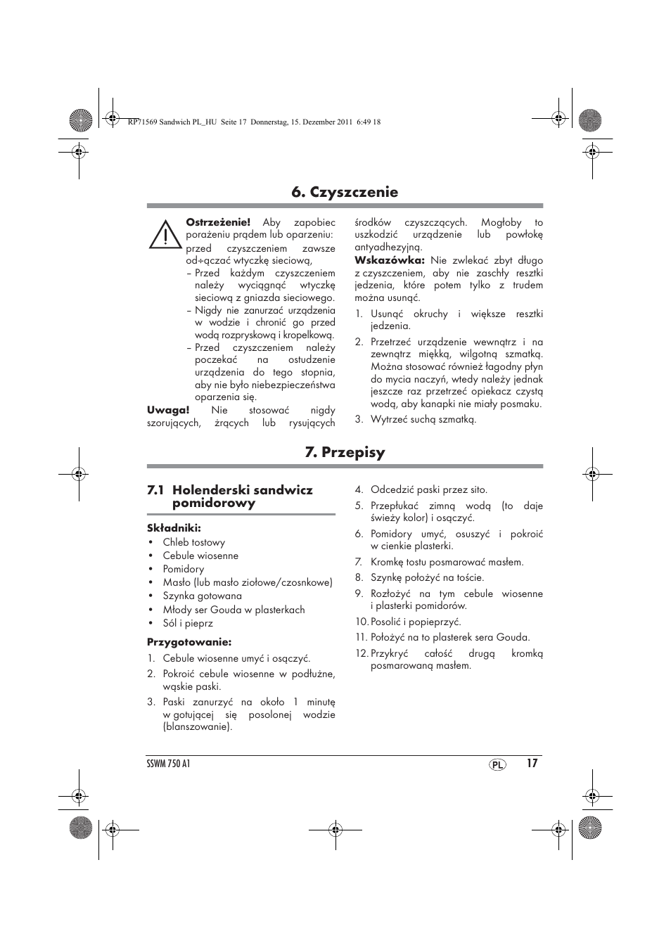Czyszczenie, Przepisy | Silvercrest SSWMD 750 A1 User Manual | Page 19 / 42