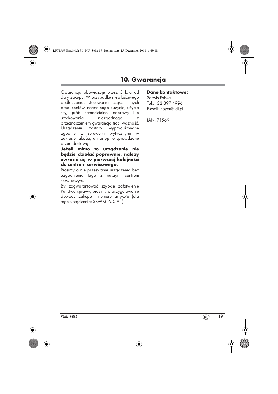 Gwarancja | Silvercrest SSWMD 750 A1 User Manual | Page 21 / 42