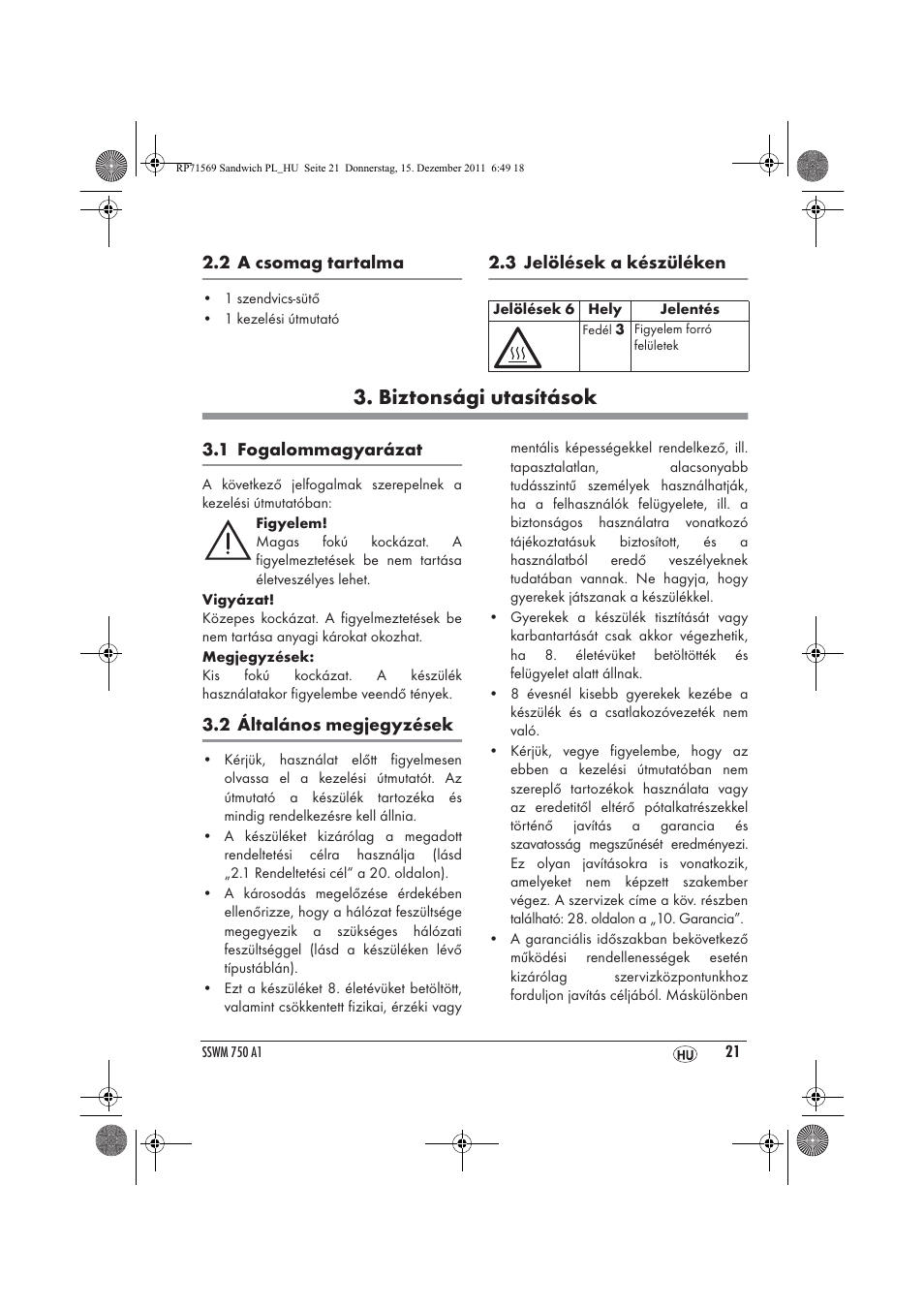 Biztonsági utasítások | Silvercrest SSWMD 750 A1 User Manual | Page 23 / 42