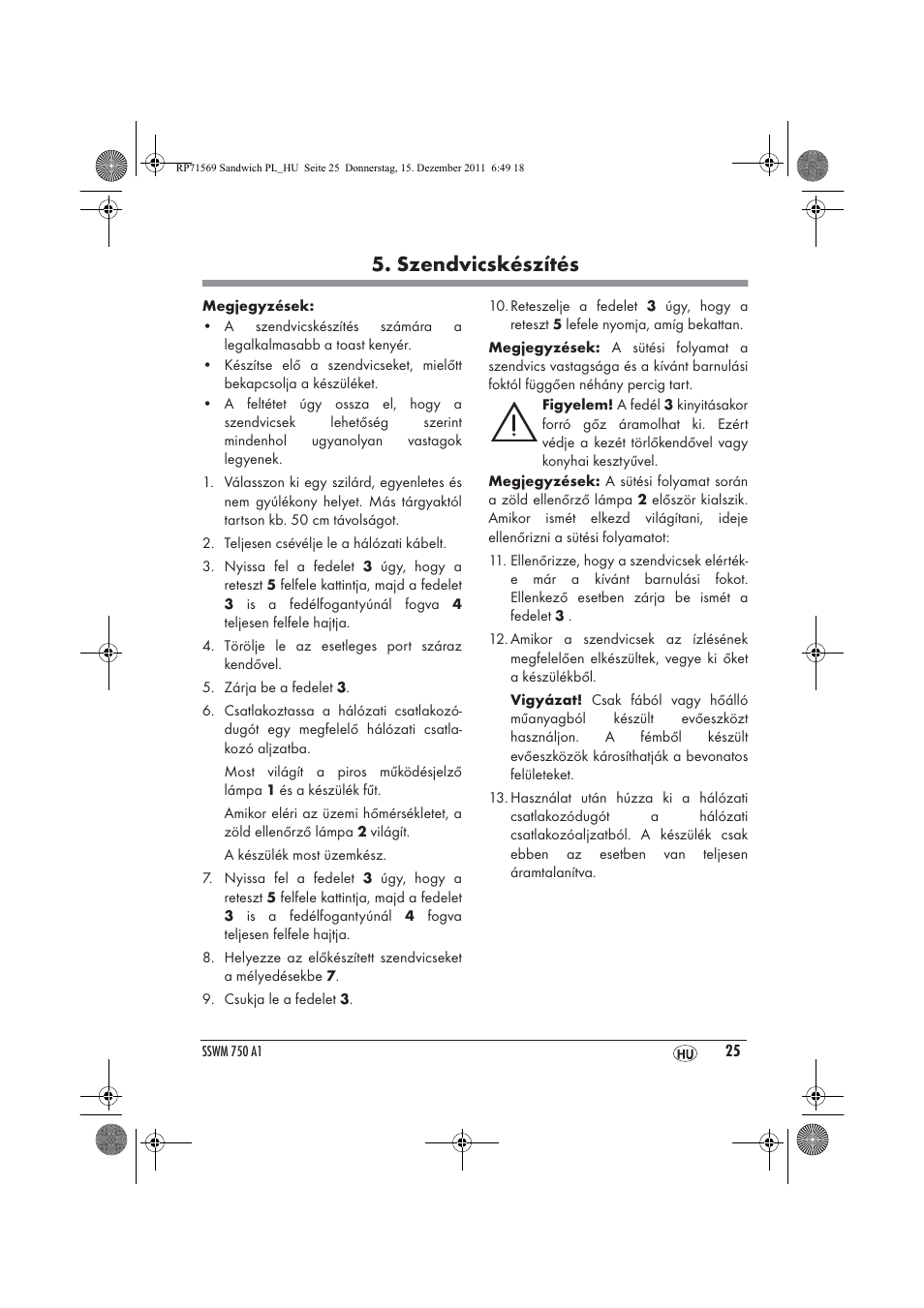 Szendvicskészítés | Silvercrest SSWMD 750 A1 User Manual | Page 27 / 42