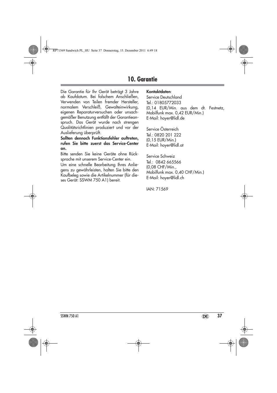 Garantie | Silvercrest SSWMD 750 A1 User Manual | Page 39 / 42