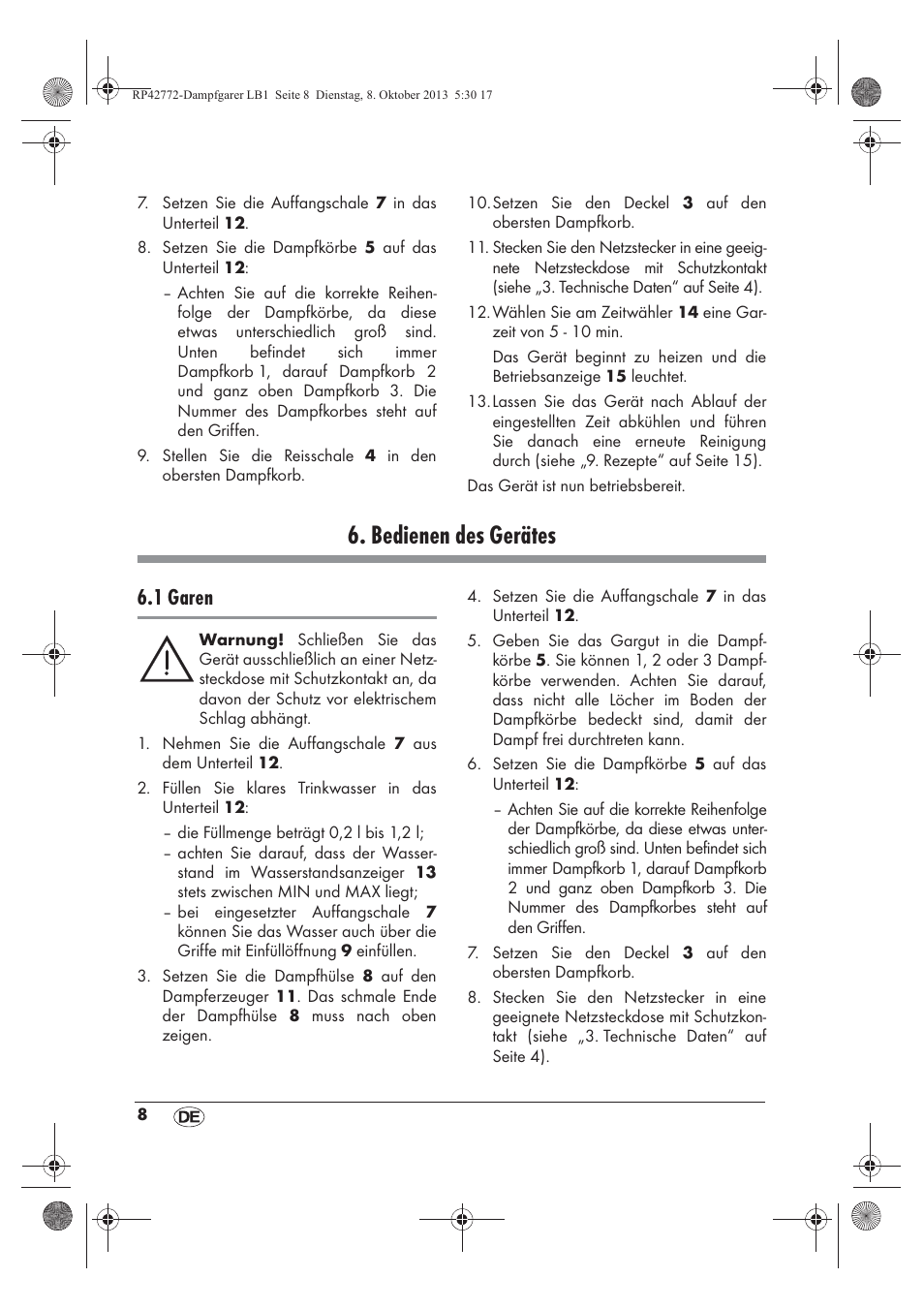 Bedienen des gerätes, 1 garen | Silvercrest SDG 800 B2 User Manual | Page 10 / 98