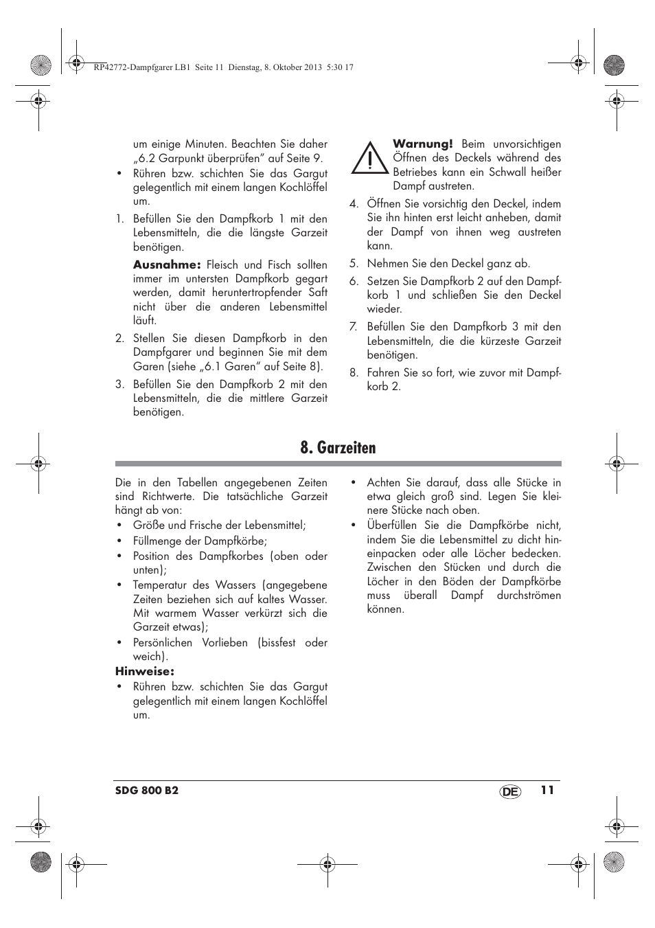 Garzeiten | Silvercrest SDG 800 B2 User Manual | Page 13 / 98