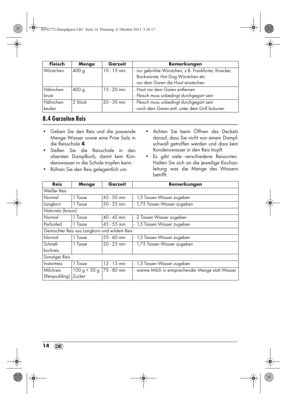 4 garzeiten reis | Silvercrest SDG 800 B2 User Manual | Page 16 / 98