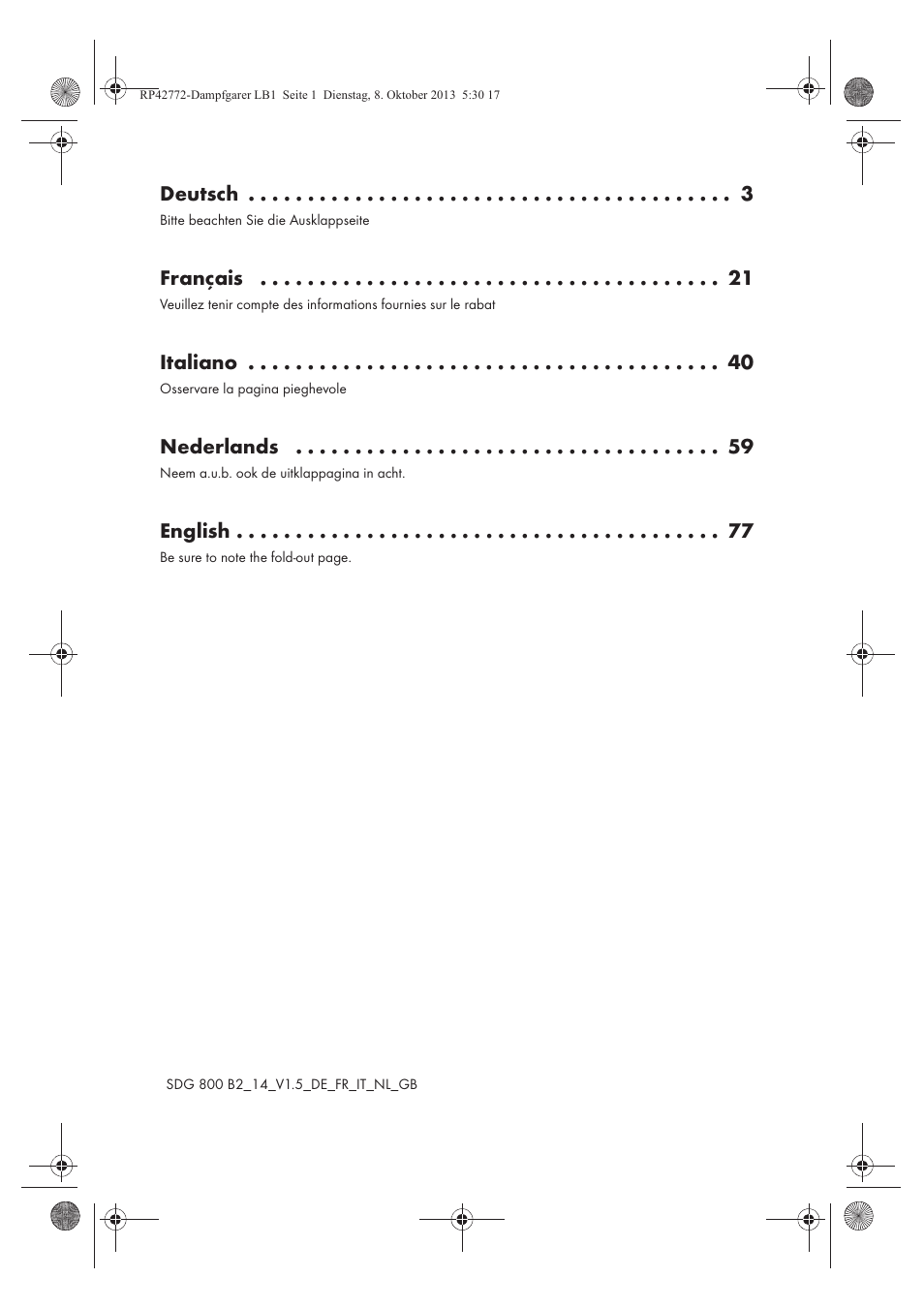 Deutsch, Français, Italiano | Nederlands, English | Silvercrest SDG 800 B2 User Manual | Page 2 / 98