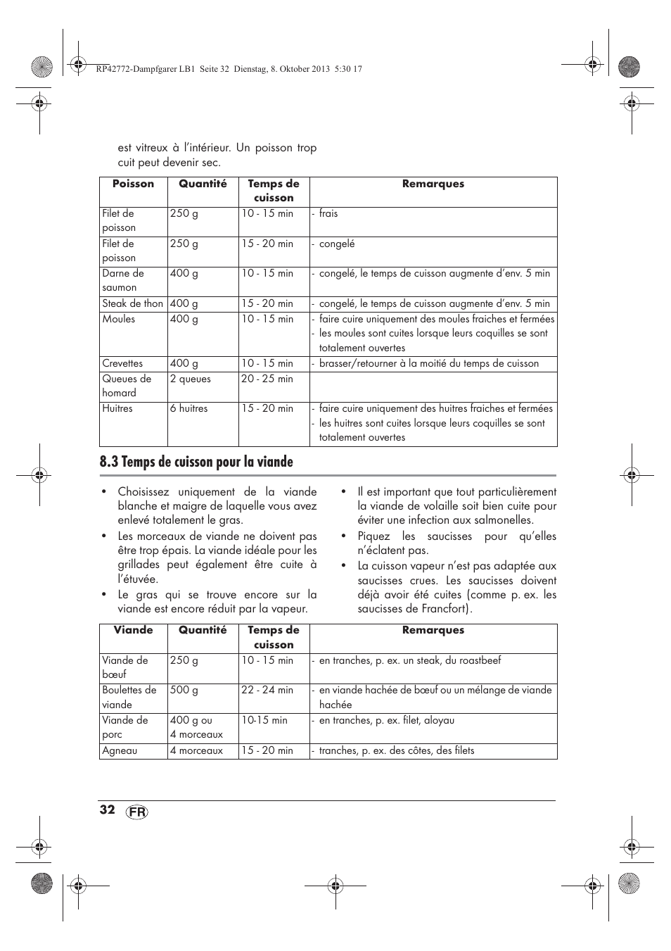 3 temps de cuisson pour la viande | Silvercrest SDG 800 B2 User Manual | Page 34 / 98