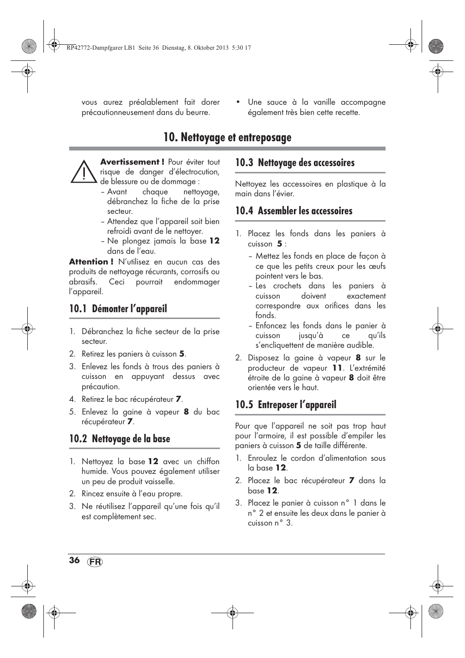 Nettoyage et entreposage, 1 démonter l’appareil, 2 nettoyage de la base | 3 nettoyage des accessoires, 4 assembler les accessoires, 5 entreposer l’appareil | Silvercrest SDG 800 B2 User Manual | Page 38 / 98