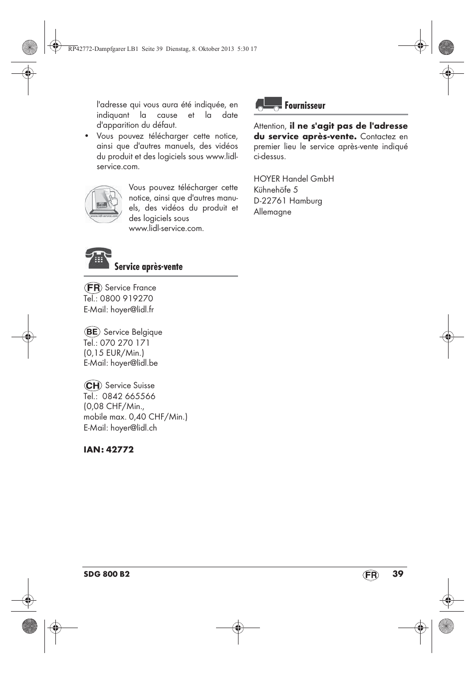 Service après-vente, Fournisseur | Silvercrest SDG 800 B2 User Manual | Page 41 / 98