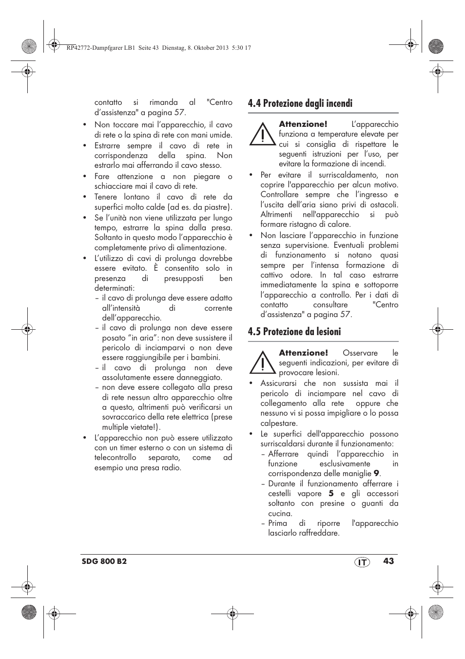 4 protezione dagli incendi, 5 protezione da lesioni | Silvercrest SDG 800 B2 User Manual | Page 45 / 98