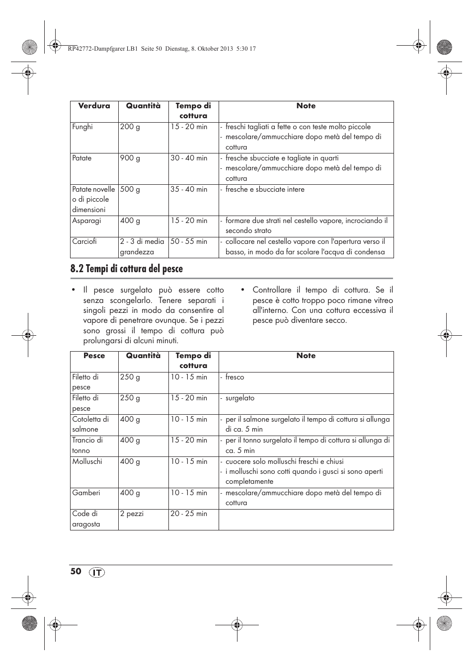 2 tempi di cottura del pesce | Silvercrest SDG 800 B2 User Manual | Page 52 / 98