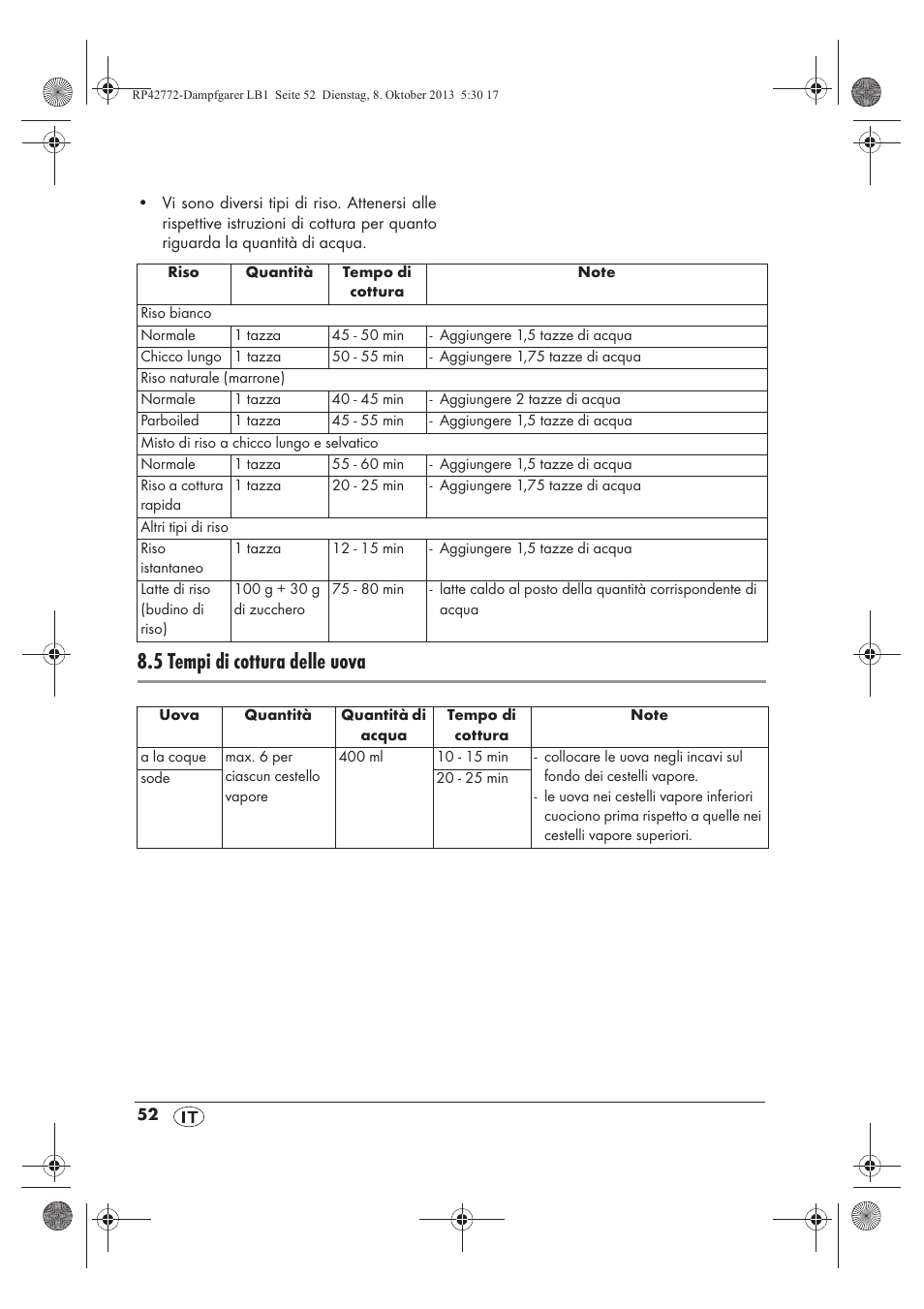 5 tempi di cottura delle uova | Silvercrest SDG 800 B2 User Manual | Page 54 / 98