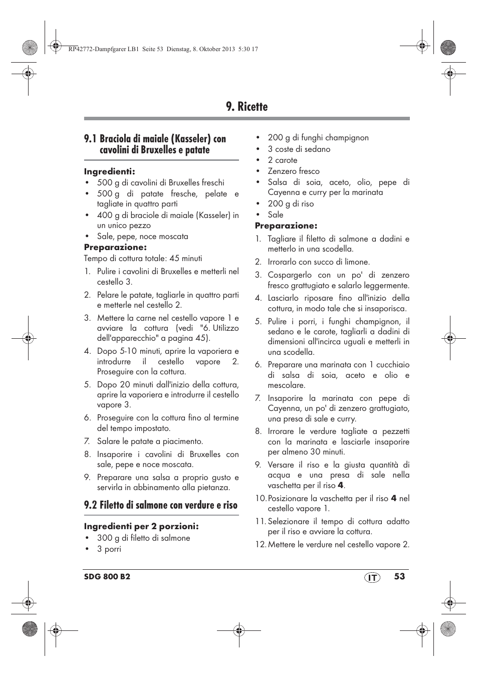 Ricette, 2 filetto di salmone con verdure e riso | Silvercrest SDG 800 B2 User Manual | Page 55 / 98