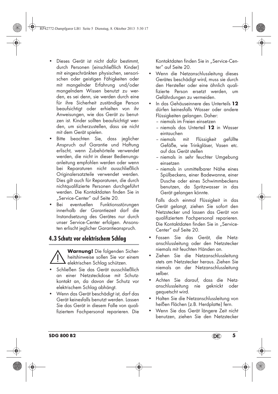 3 schutz vor elektrischem schlag | Silvercrest SDG 800 B2 User Manual | Page 7 / 98