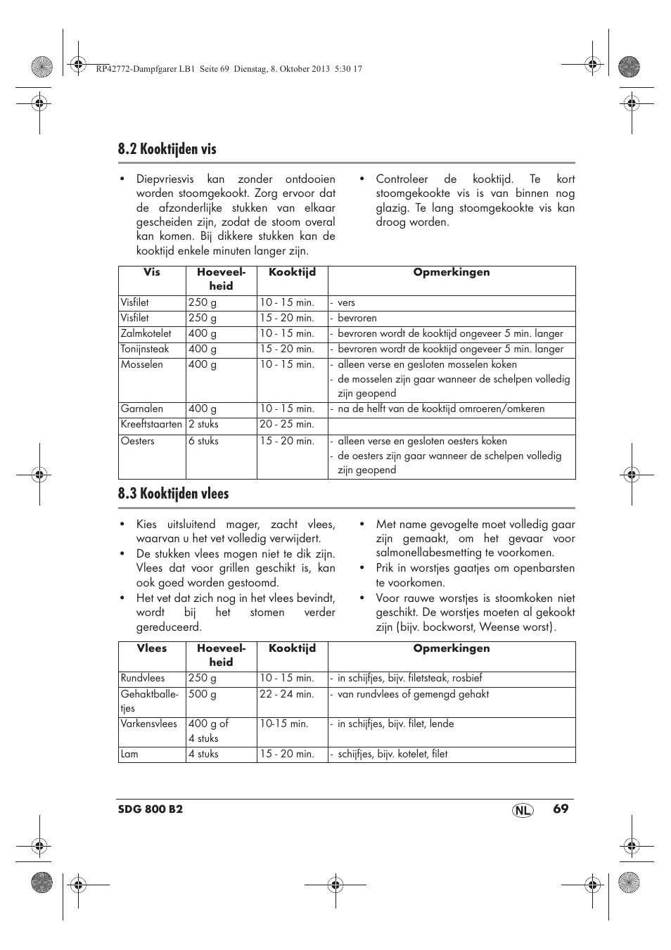 2 kooktijden vis, 3 kooktijden vlees | Silvercrest SDG 800 B2 User Manual | Page 71 / 98