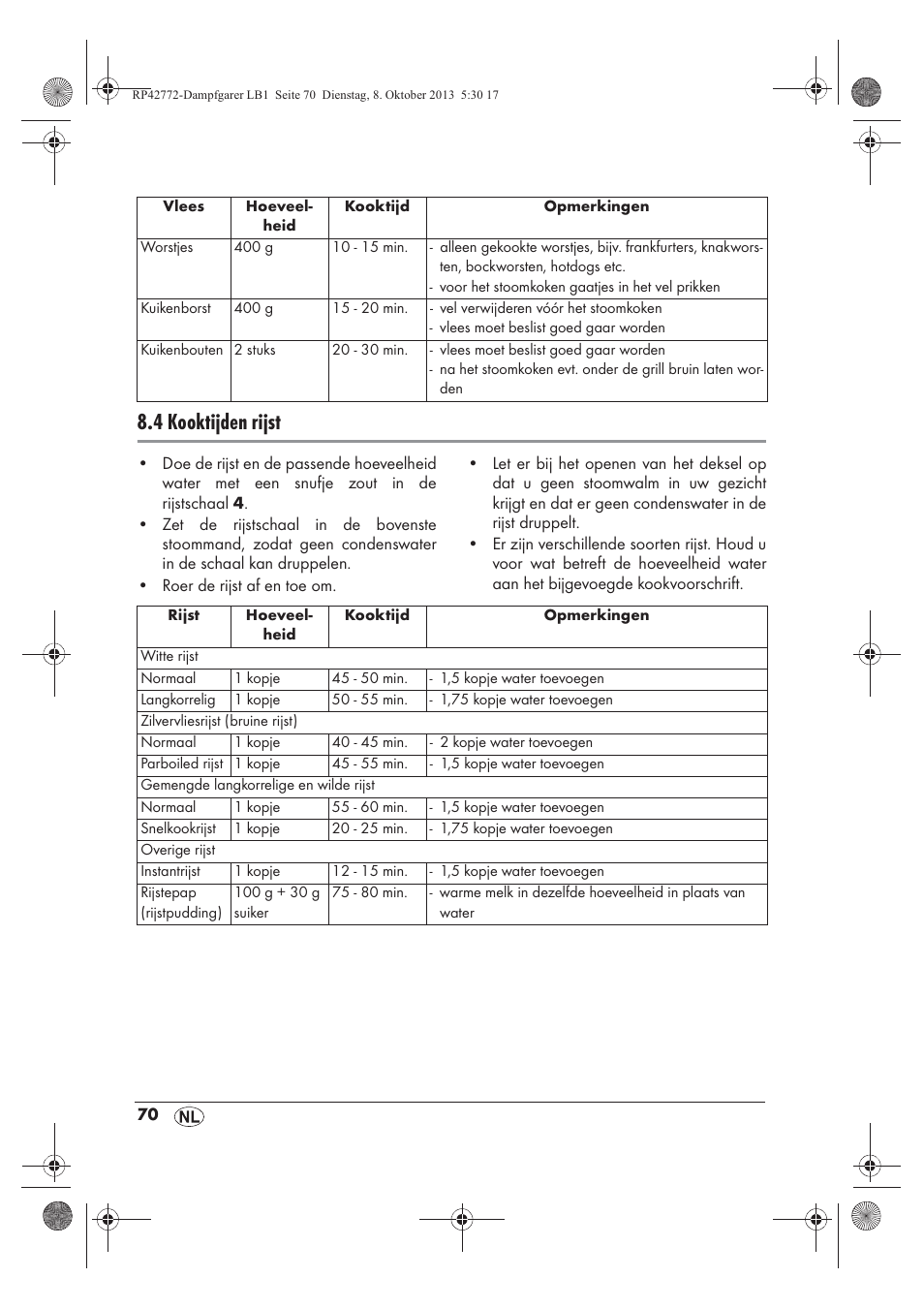 4 kooktijden rijst | Silvercrest SDG 800 B2 User Manual | Page 72 / 98