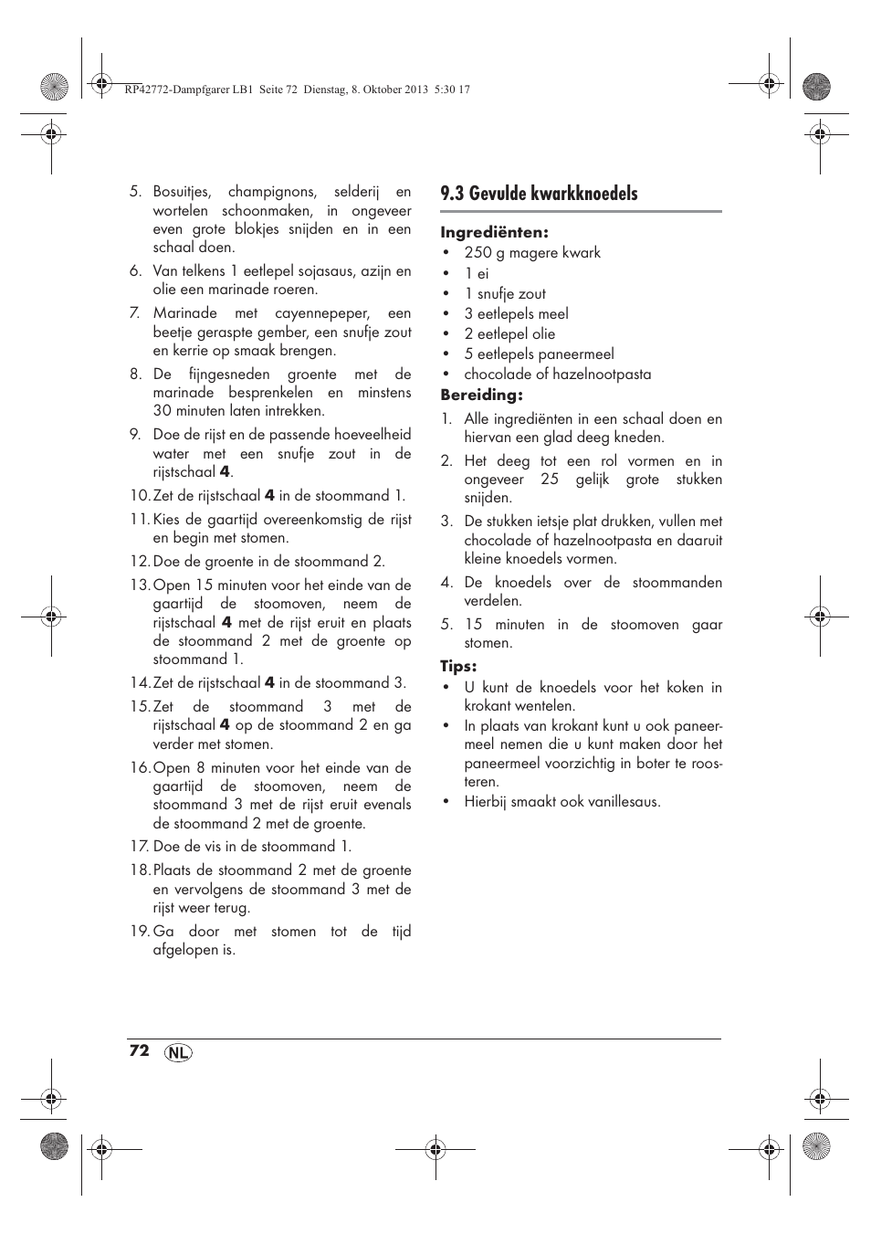 3 gevulde kwarkknoedels | Silvercrest SDG 800 B2 User Manual | Page 74 / 98