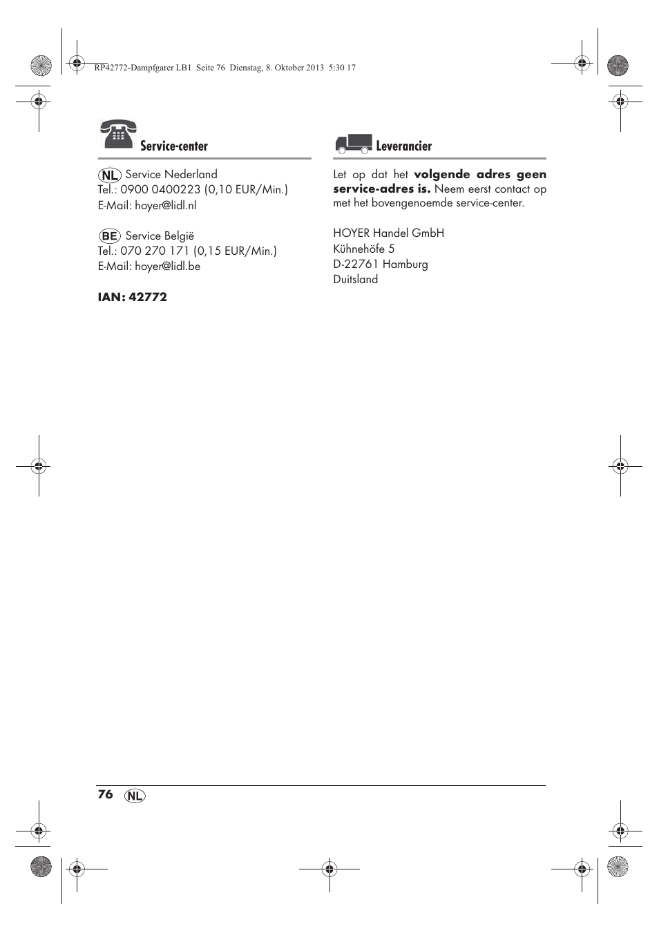 Service-center, Leverancier | Silvercrest SDG 800 B2 User Manual | Page 78 / 98