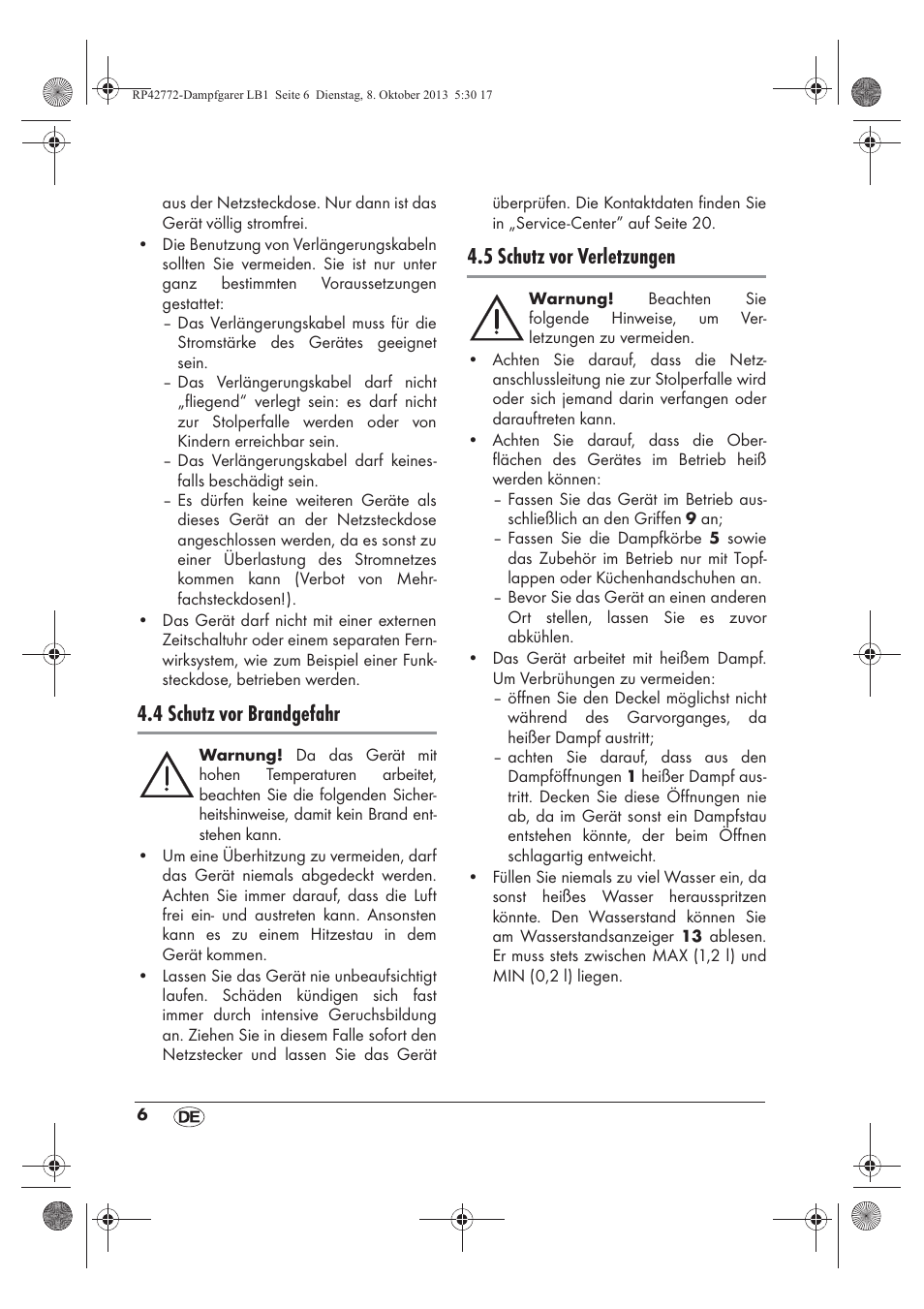 4 schutz vor brandgefahr, 5 schutz vor verletzungen | Silvercrest SDG 800 B2 User Manual | Page 8 / 98