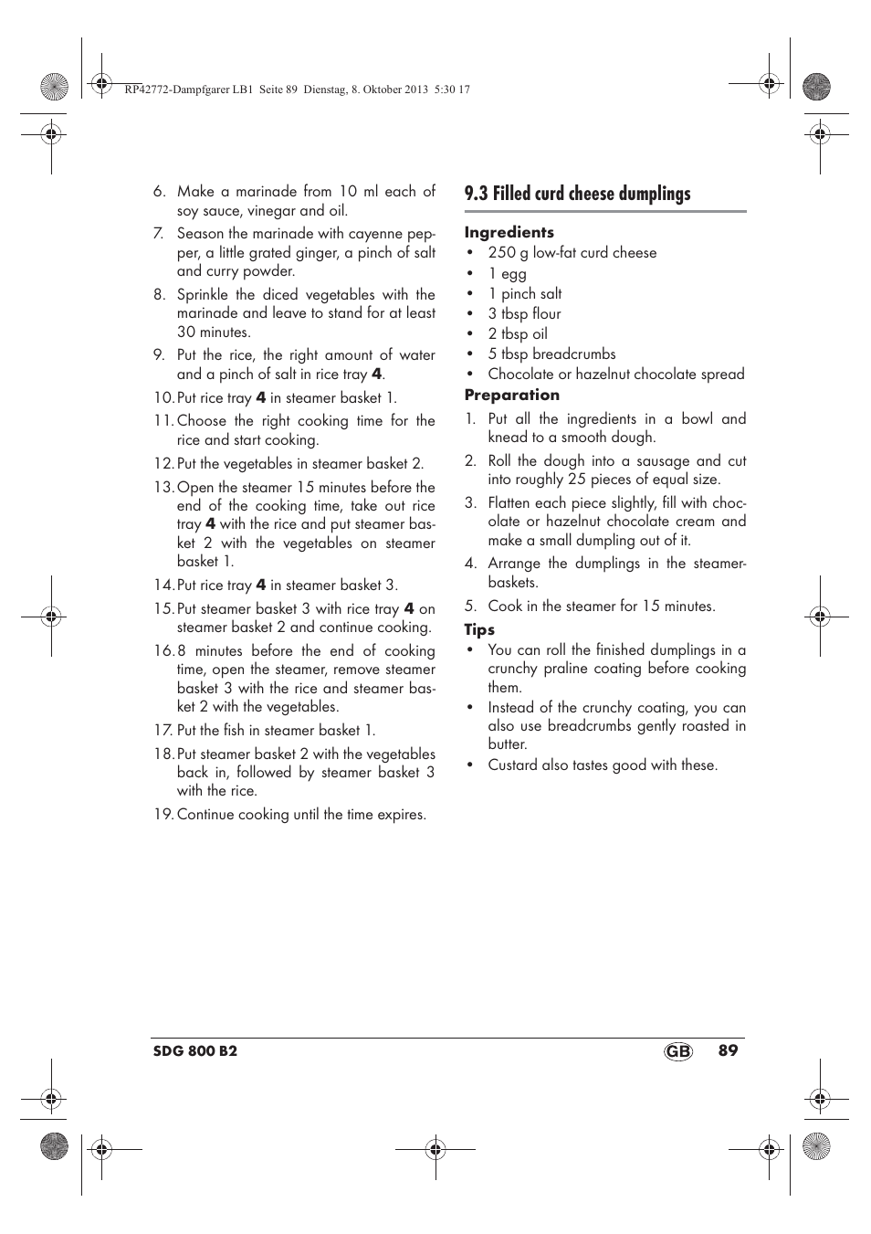 3 filled curd cheese dumplings | Silvercrest SDG 800 B2 User Manual | Page 91 / 98