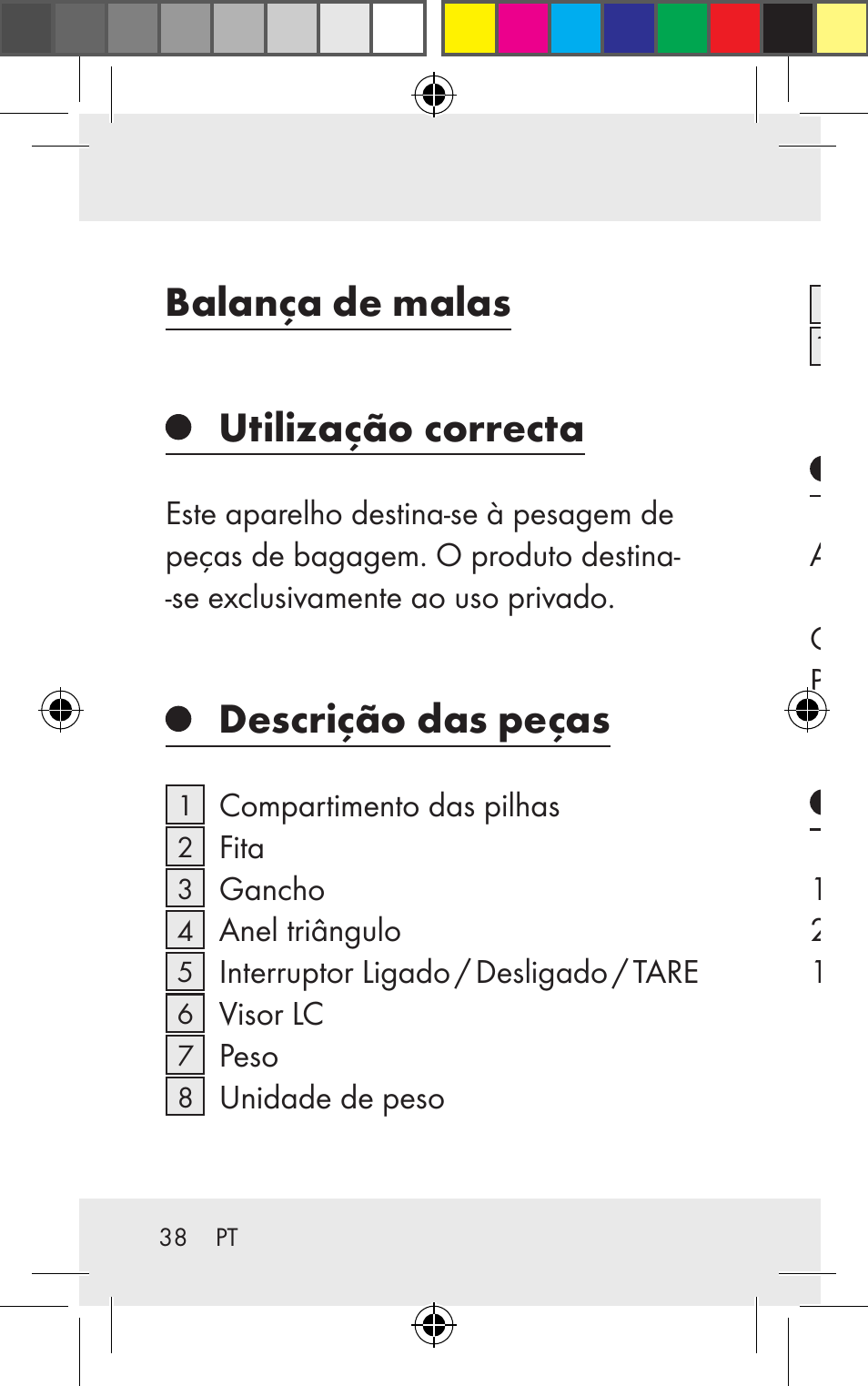 Balança de malas utilização correcta, Descrição das peças, Dados técnicos | Material fornecido | Silvercrest Z31123 User Manual | Page 38 / 84