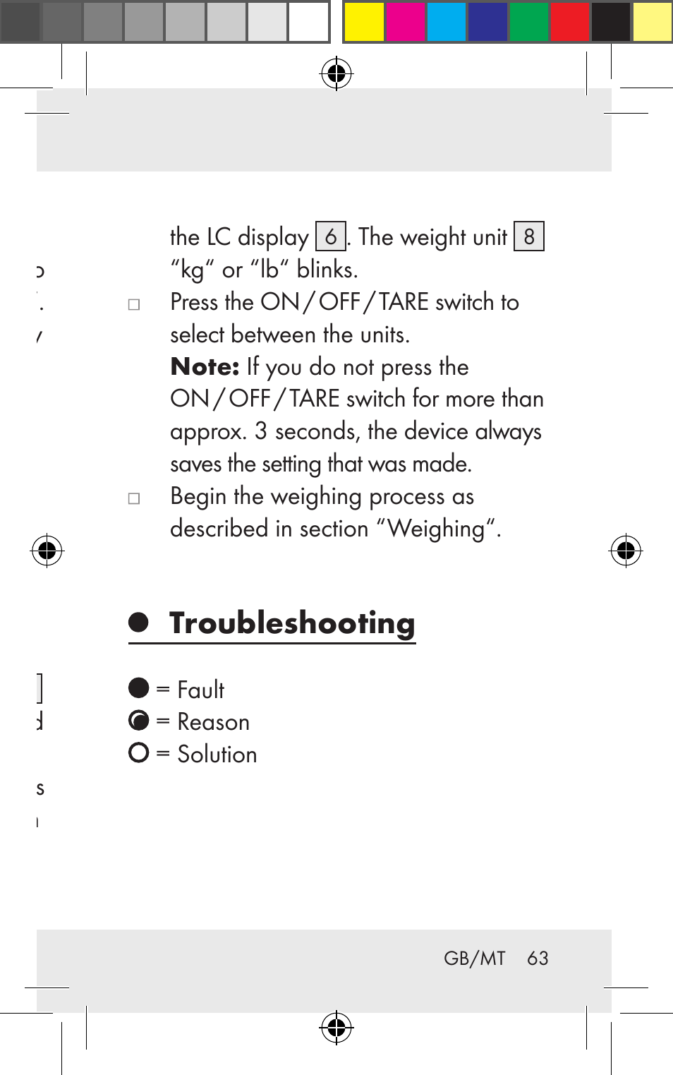 Changing the unit of weight, Troubleshooting | Silvercrest Z31123 User Manual | Page 63 / 84