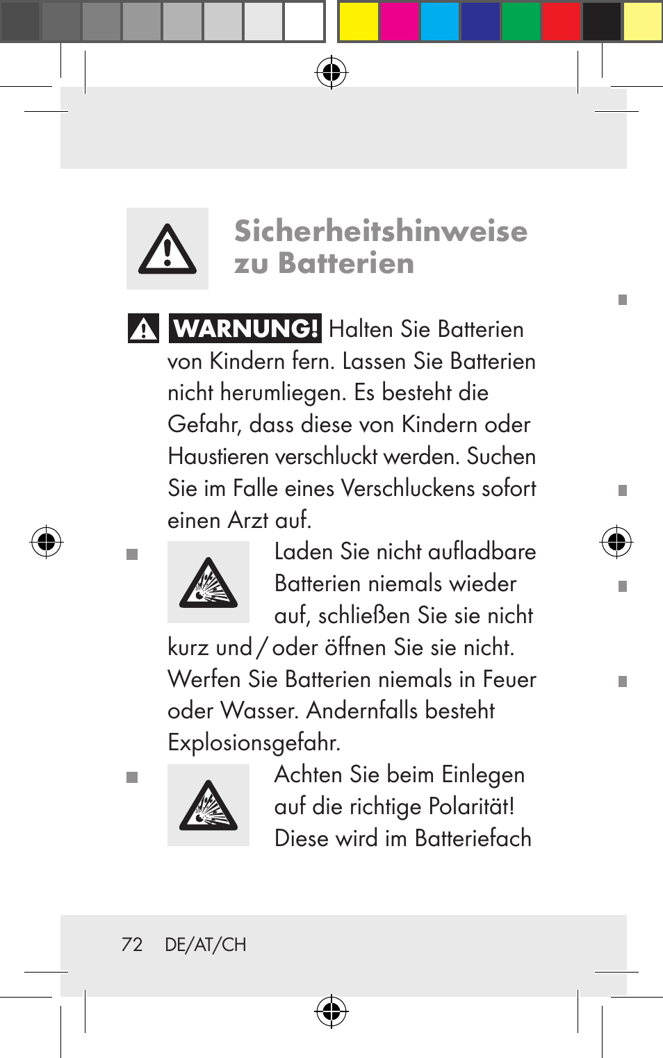 Sicherheitshinweise zu batterien | Silvercrest Z31123 User Manual | Page 72 / 84