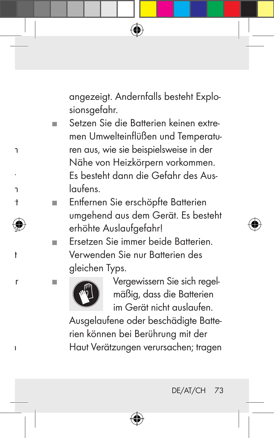 Sicherheitshinweise zu batterien | Silvercrest Z31123 User Manual | Page 73 / 84