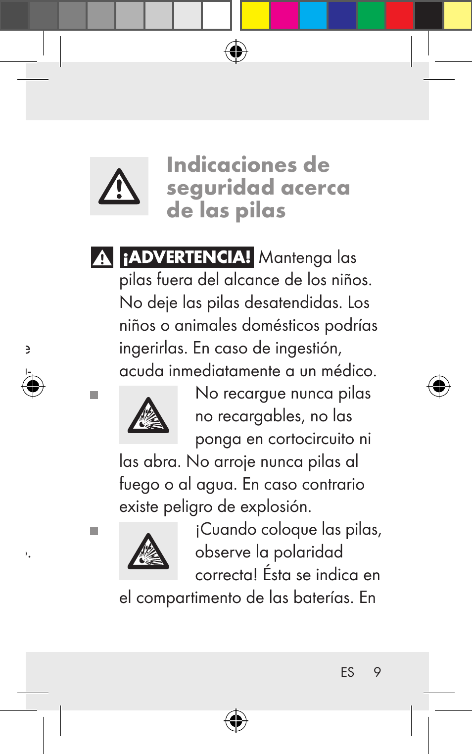 Indicaciones de seguridad acerca de las pilas, Indicaciones de seguridad | Silvercrest Z31123 User Manual | Page 9 / 84